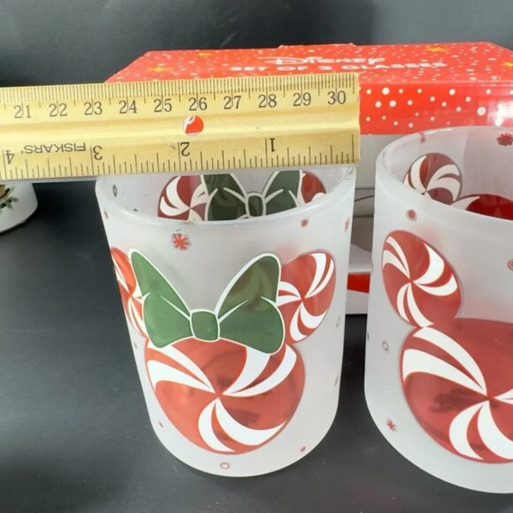 Disney Christmas Peppermint Cup Lowball Tumbler Set 2 New In‎ Box Clear Frosted